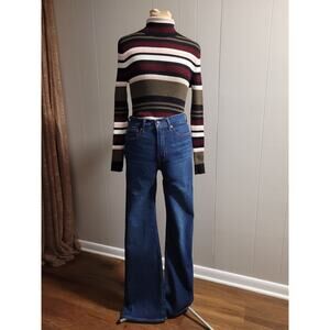 United States Sweaters - Women's Small Burgundy Taupe Black Striped Turtleneck